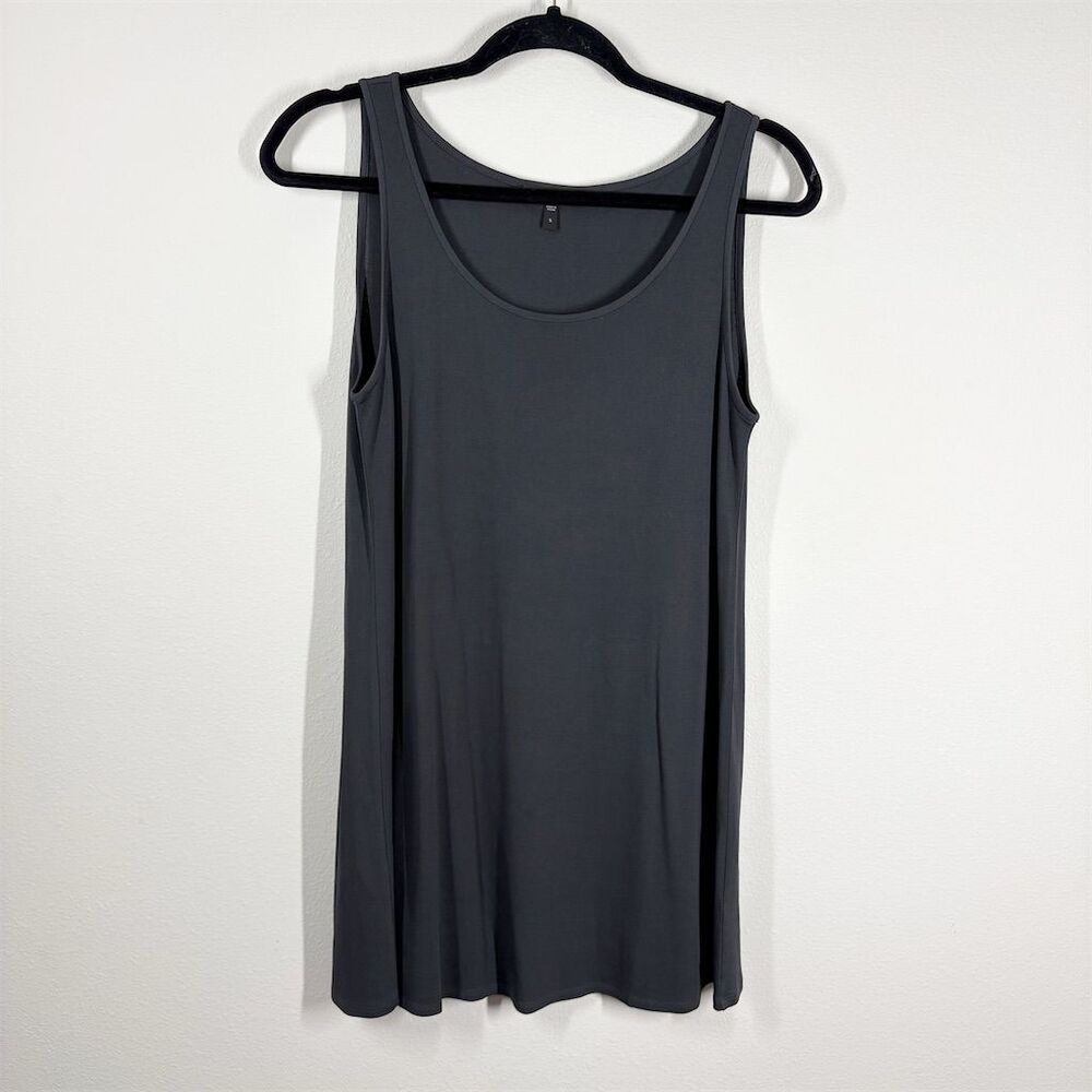 Eileen Fisher Silk Georgette Crepe Sleeveless Scoop Neck Tank Size S Gray Casual